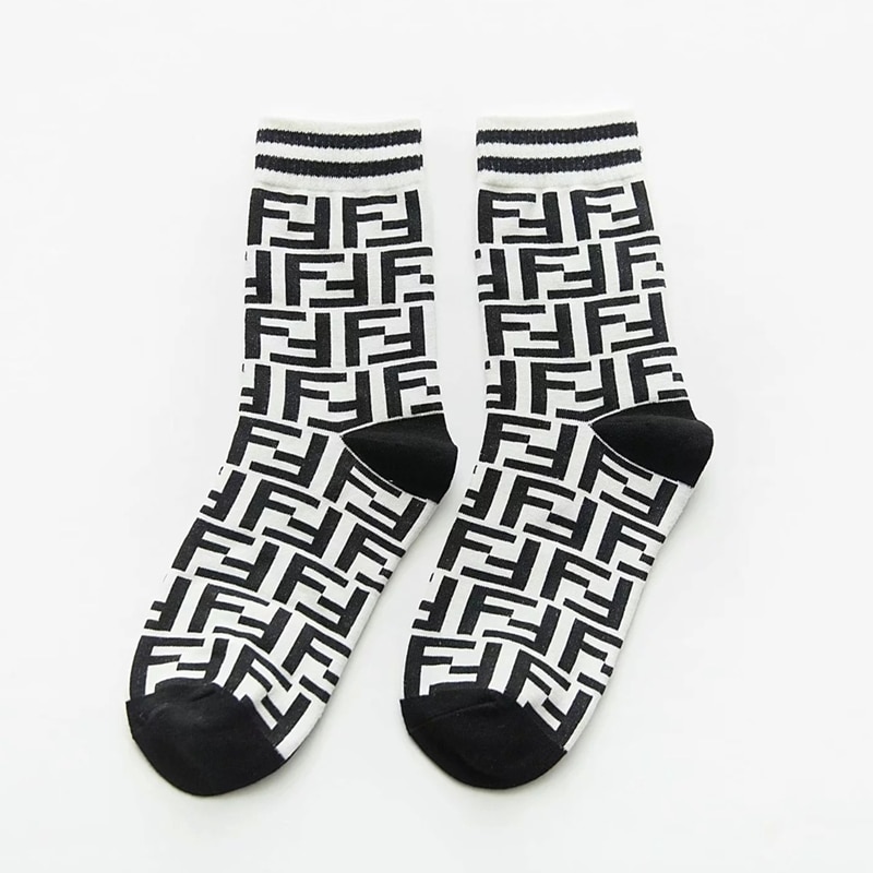 Women F Pattern Cotton Ins Crew Socks Street Style Sport Dress Sox