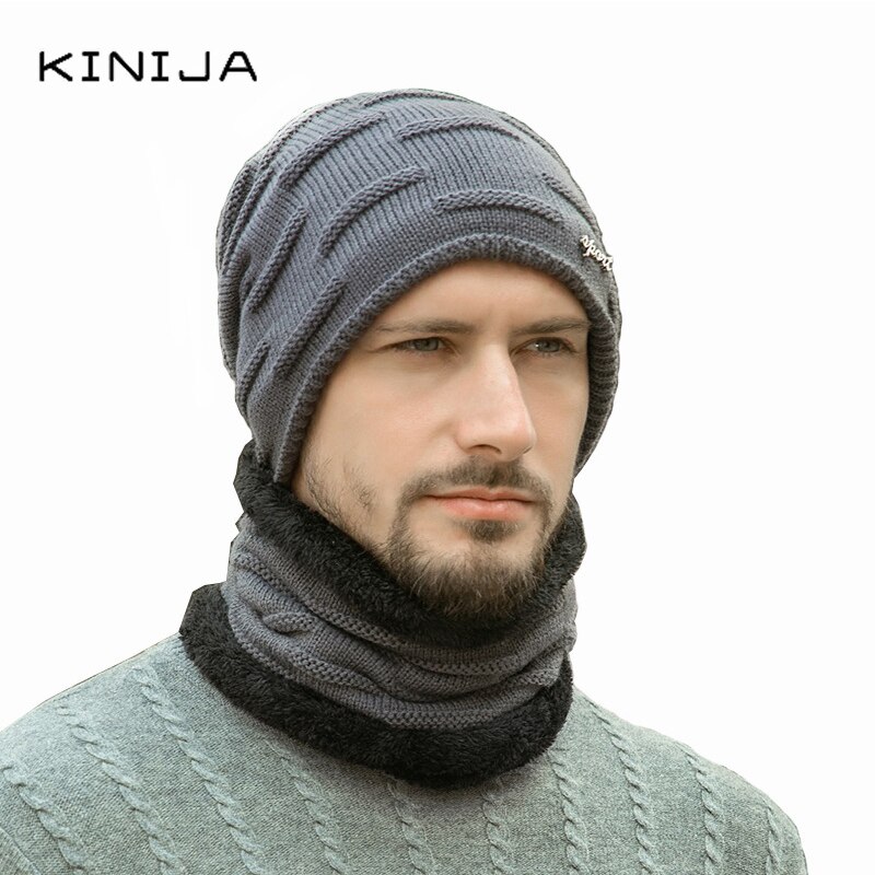 Gorro + bufanda conjunto de dos piezas Otoño Invierno gorras de lana calentador de cuello a prueba de viento gorro de punto de terciopelo grueso cálido y grueso sombrero de lana