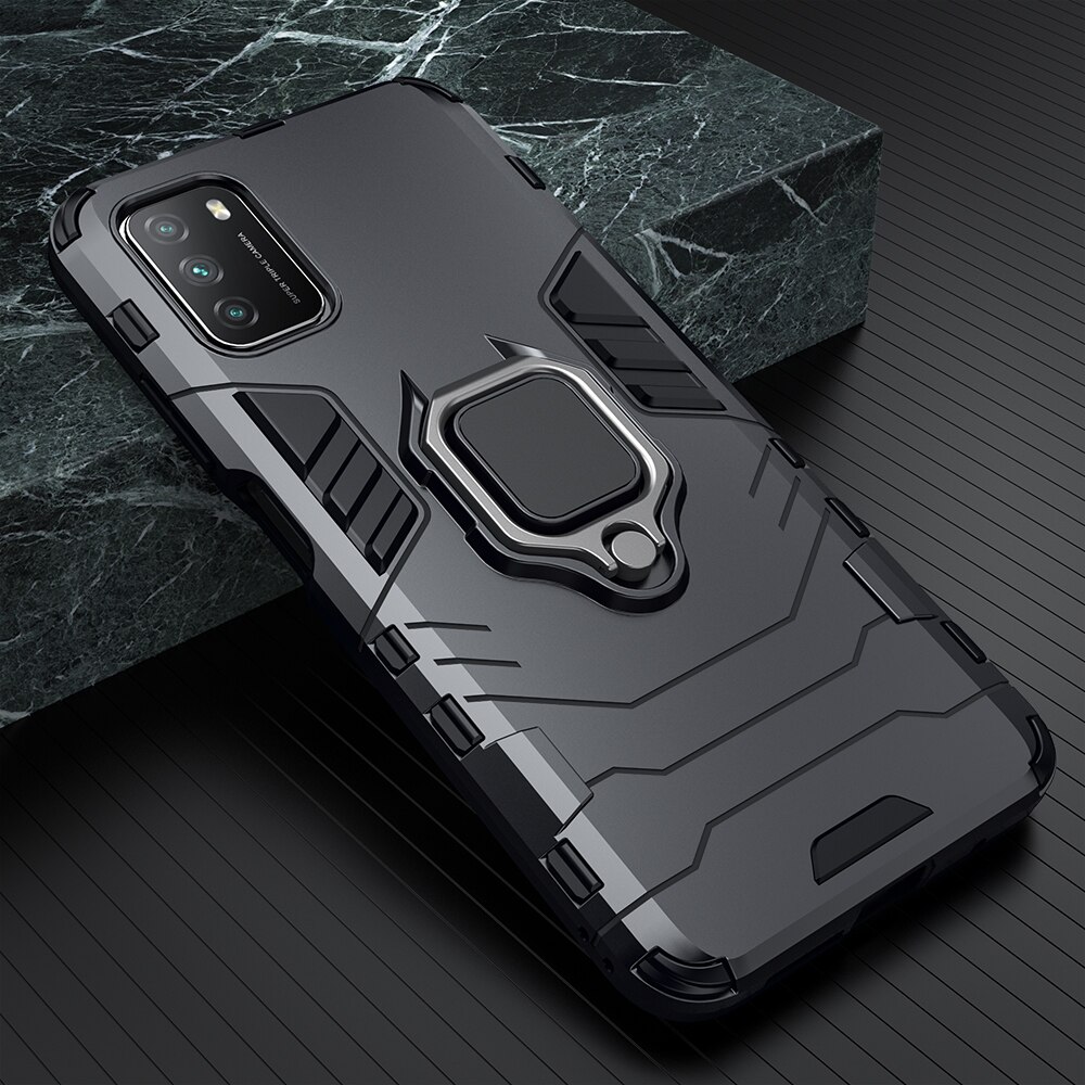 KEYSION-funda a prueba de golpes para Xiaomi POCO M3 M4 Pro 5G F3 GT F2, funda trasera de teléfono con soporte de anillo para POCO X3 NFC X3 Pro X4 GT X4 Pro 5G: ABS / Negro