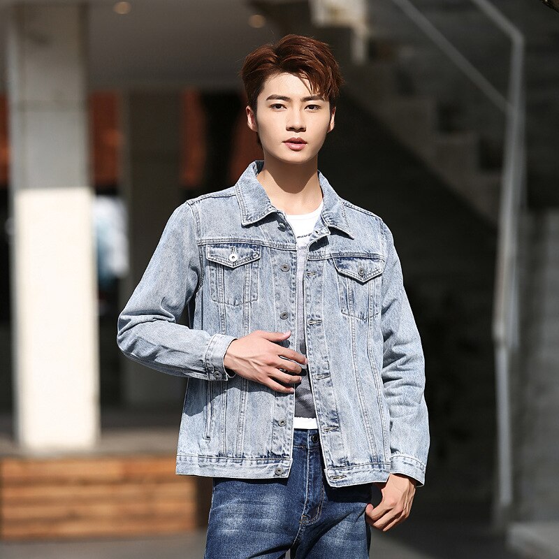 4XL 5XL Cotton Denim Jacket Men Classic Loose Casual Single-breasted Jean Mens Jackets And Autumn: light Blue / L