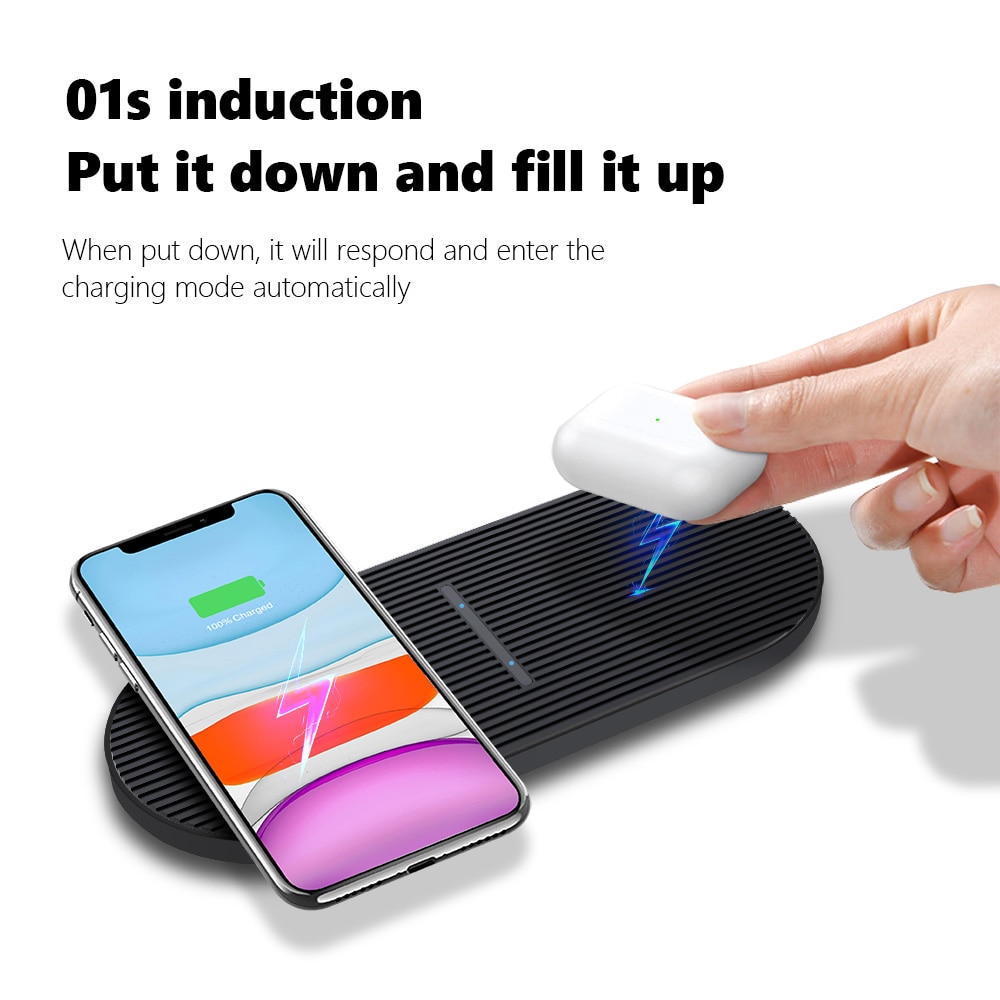 20W Qi Dual Wireless Charger Mat for iPhone 13 12 11 XS XR X 8 Airpods Pro 2 in 1 Fast Charging Pad Station For Samsung S21 S20