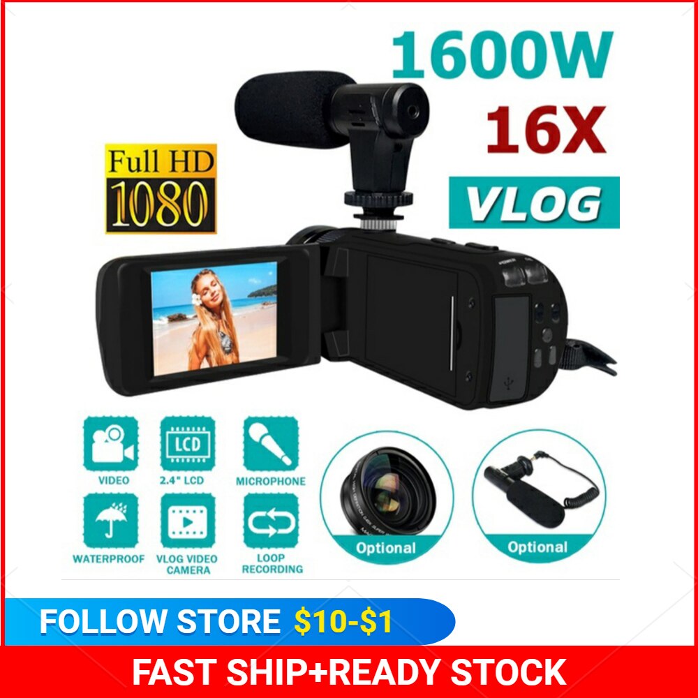 HD 1080P Digital Video Camera Camcorder W/Microphone Photography 16 Million Pixels Shoot Zoom Digital Vlog Camera