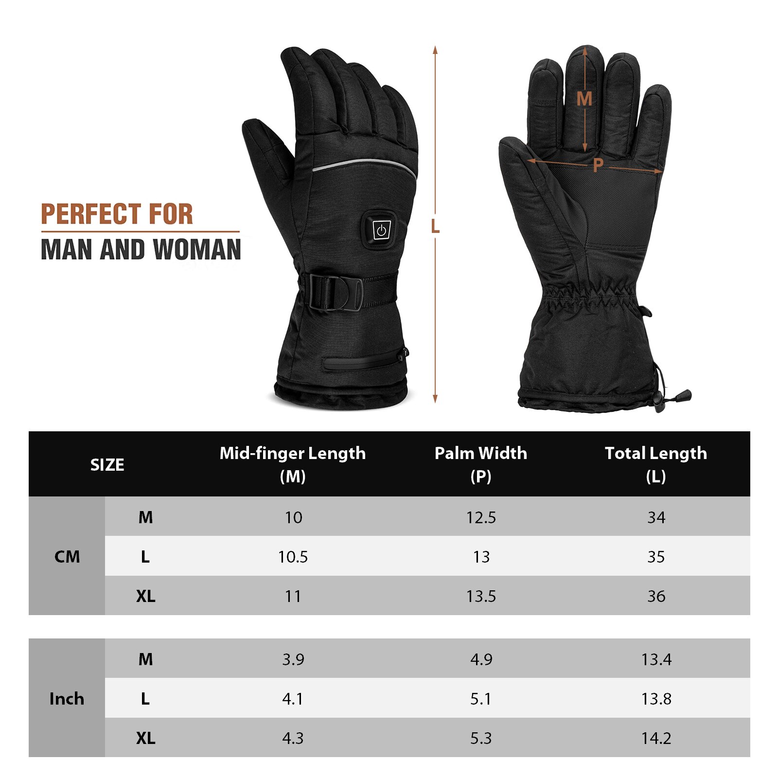 Opvarmede handsker til mænd kvinder elektriske vinter termiske berøringsskærm opvarmningshandsker til cykling vandring ski snowboardhandsker