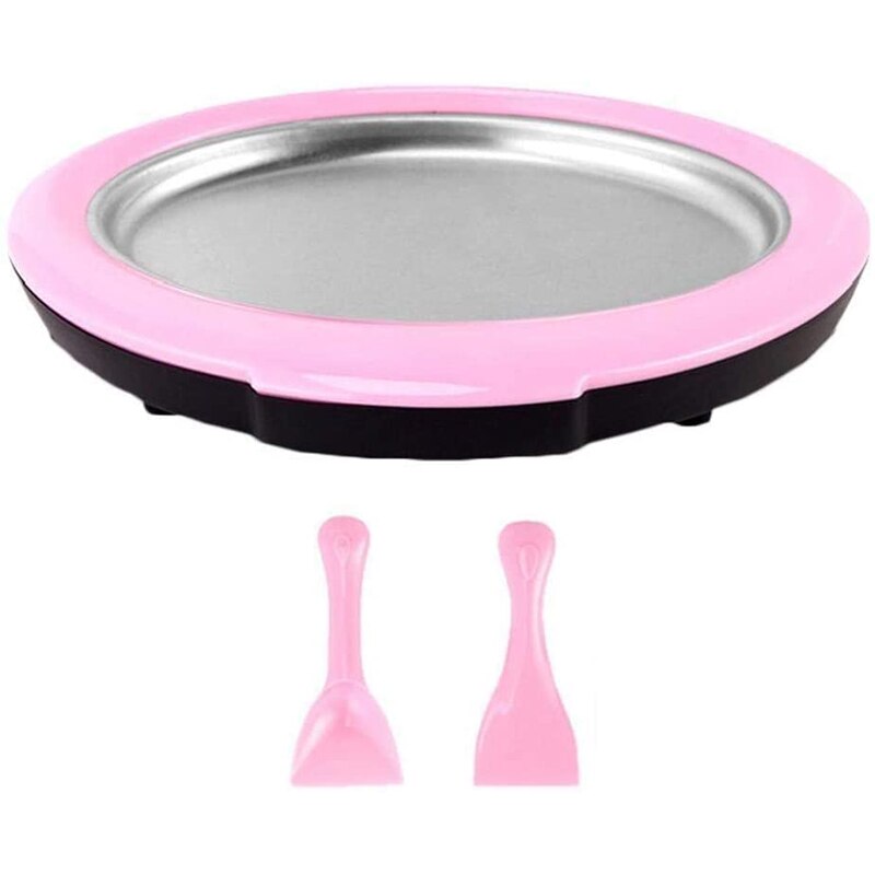 Máquina de hacer helados laminados-sartén para hacer helados instantáneos con 2 espátulas, máquina de hacer helados redondos de punto dulce para niños: Pink
