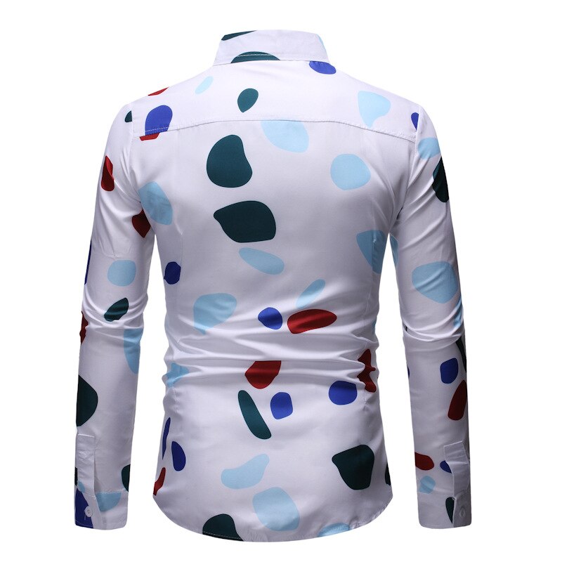 Camisas de manga larga con estampado de lunares para hombre, ropa de calle informal a la , abrigos, camisas Hipster, Tops