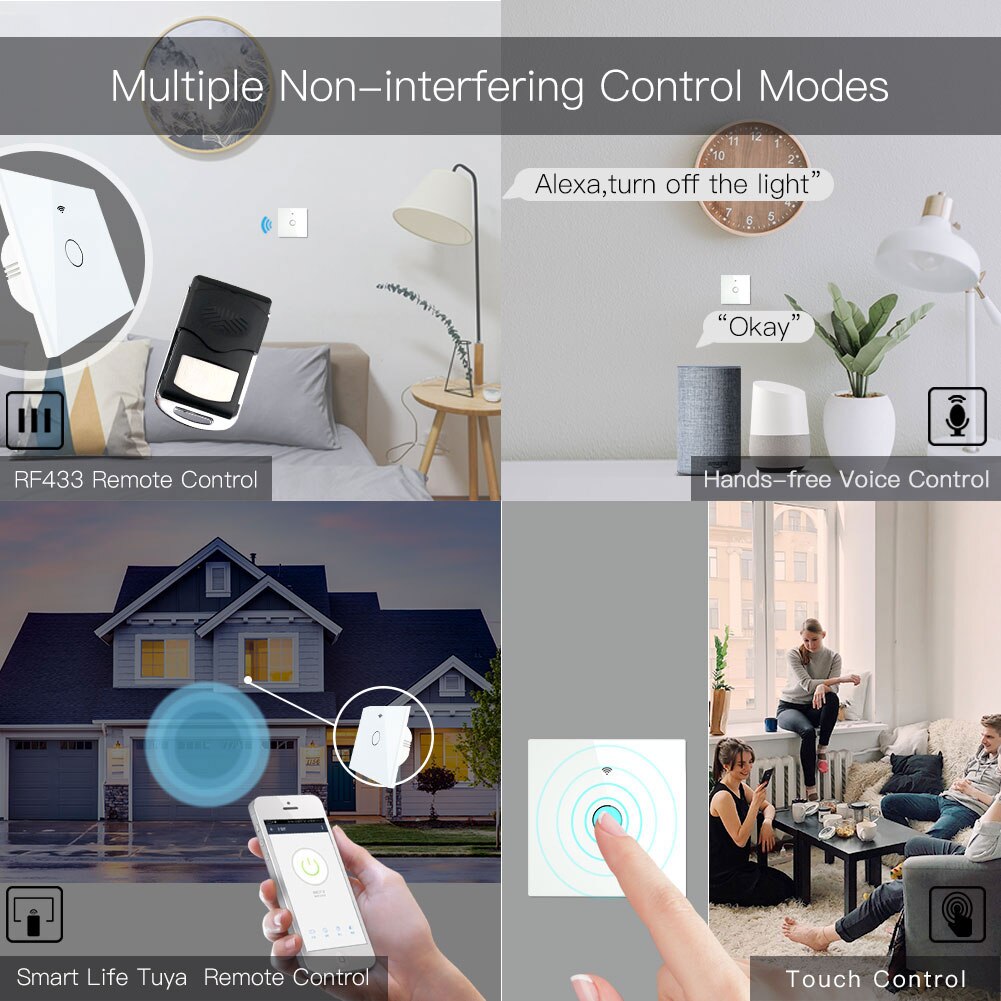 Wifi smart lyskontakt  rf433 no neutral ledning enkelt brand smart life tuya app kontrol fungerer med alexa google home 220v eu