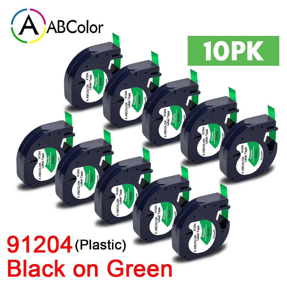 10PK 91201 91202 12267 etykiety dla Dymo LetraTag 12mm 91222 91332 taśma z etykietami 91200 91203 dla Dymo LetraTag LT-100H drukarka do etykiet: 10PK Plastic Green