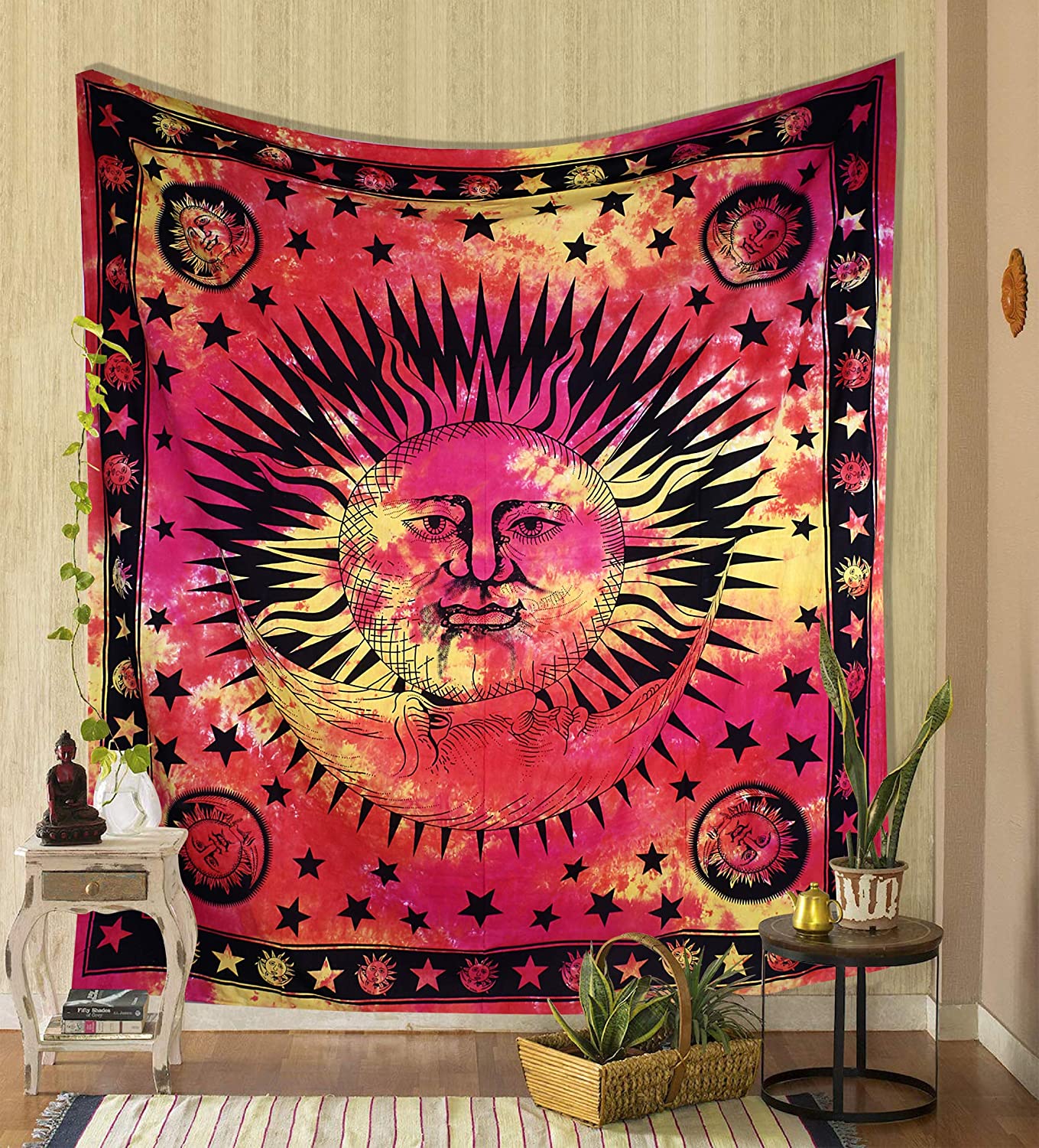 Tie Dye Psychedelische Zon Maan Ster Mandala Tapestry Hippie Muur Opknoping Indian Trippy Bohemian Deken Voor Slaapkamer Decor Koreaanse
