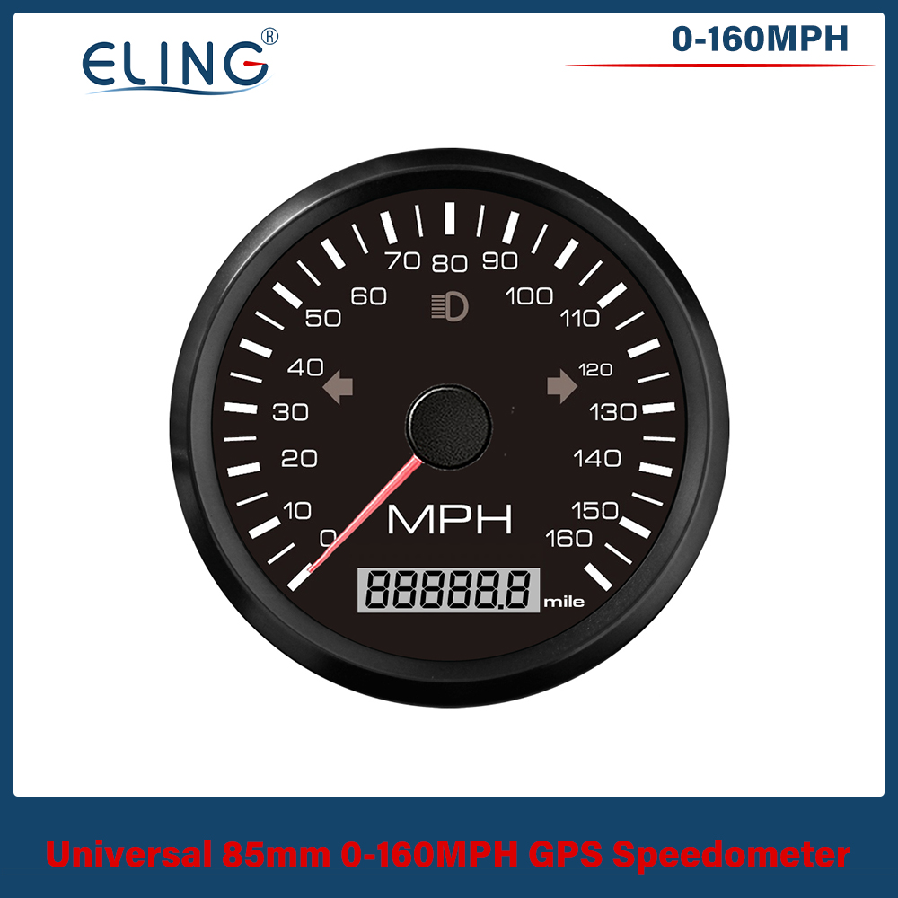 ELING Universal 85mm GPS Speedometer 0-125/160/200 km/h(MPH) Over Speed Alarm Left Right High Beam with Red Yellow Backlight: 160MBN