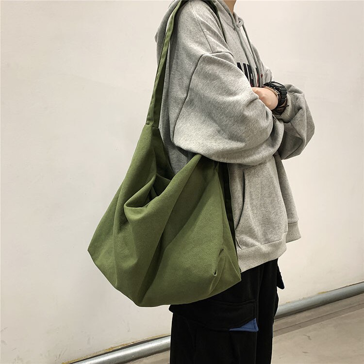 Teenager High Street Canvas Fabric Big Capacity Slouchy Bag 2022 Female Large Size Casual Soft Cotton Cloth Shoulder Bag