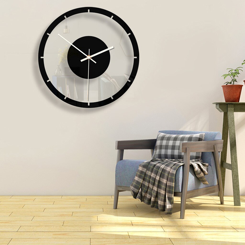 Reloj de pared de estilo nórdico, silencioso, acrílico, transparente, Retro, de hierro, cara redonda, decoración grande para exteriores, color negro