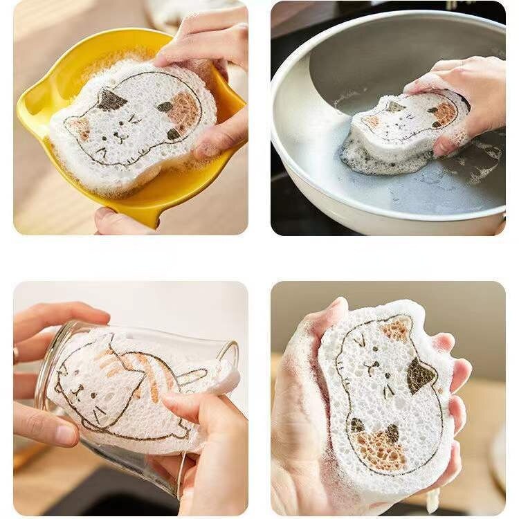 Spugna di pasta di legno compressa naturale lavapiatti raschiatore da cucina spugna di pasta di legno compressa magica utensili per la pulizia cucina