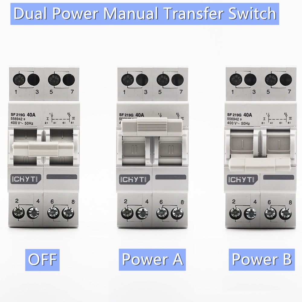 2P 40A MTS Dual Power Manual Transfer Switch Interlock Circuit Breaker