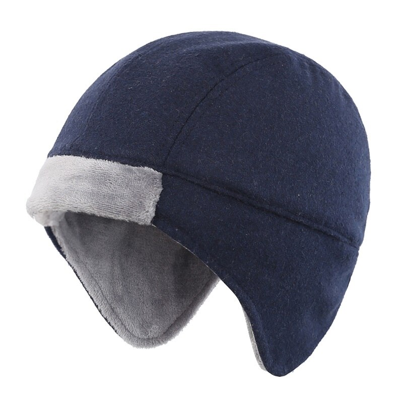 Connectyle herre kvinders vinter varm hat blød fleece foret termisk kranium hue beanie med ørebetræk vinter daglige hat: Marine blå
