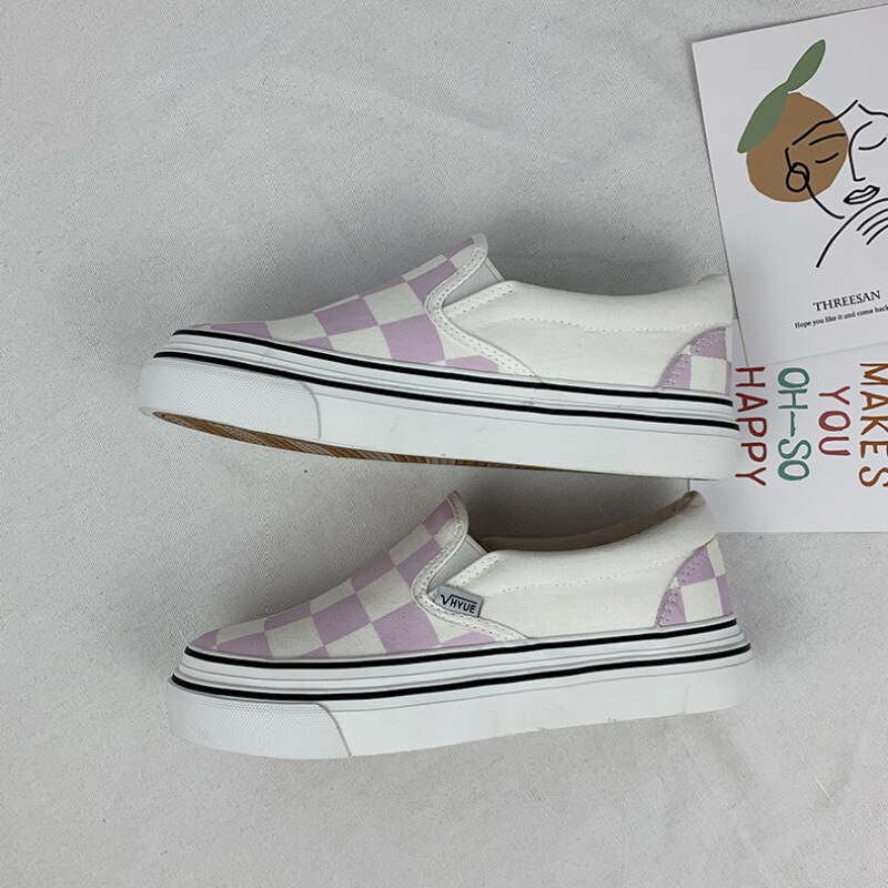 Classique femmes fond épais noir blanc damier vulcanisé toile chaussures bas haut rue skateboard chaussures baskets: Lavande / 35