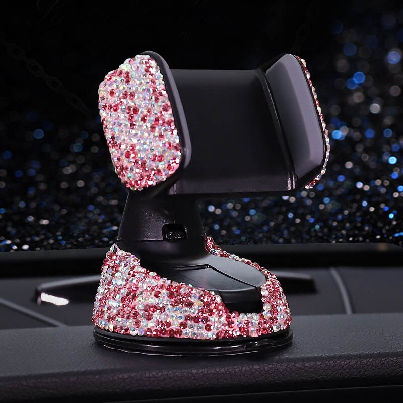 Crystal Rhinestones 360 Degree Car Phone Holder for Car Dashboard Auto Windows and Air Vent Universal Car Mobile Phone Holder: pink