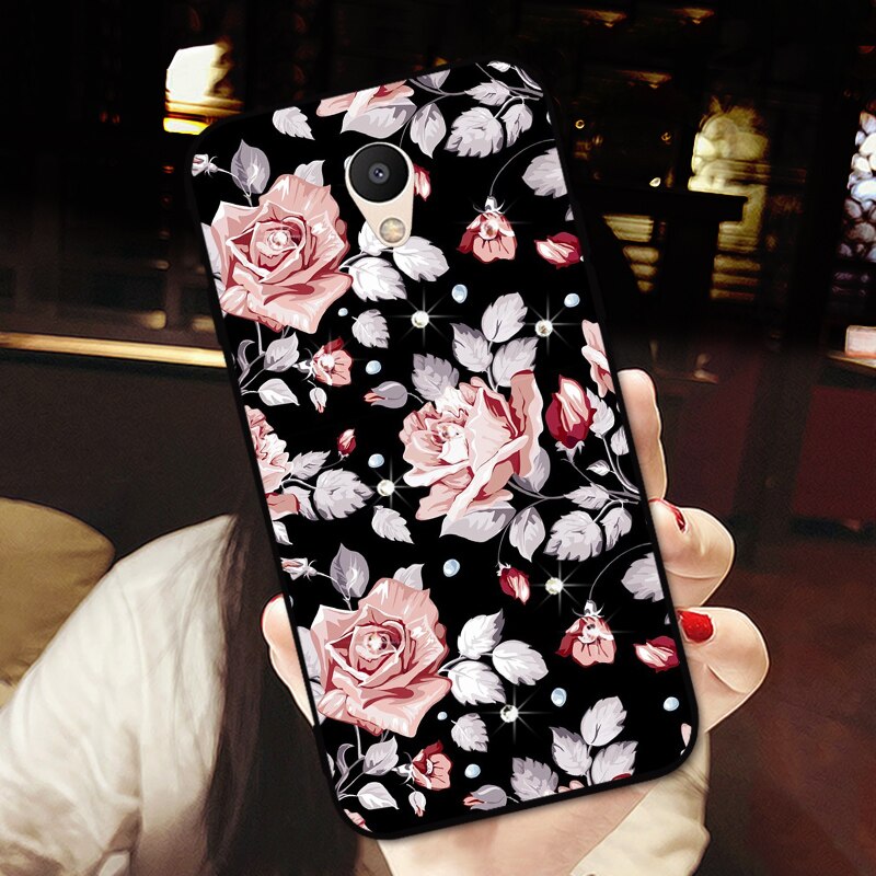 Bling Crystal Rhinestone Case For Meizu M3S Mini M5 M6 Note M5S M6S M5C A5 Diamond Cover For Meizu M3 Max Luxury Capa: For Meizu M3S (Mini) / Black Rose