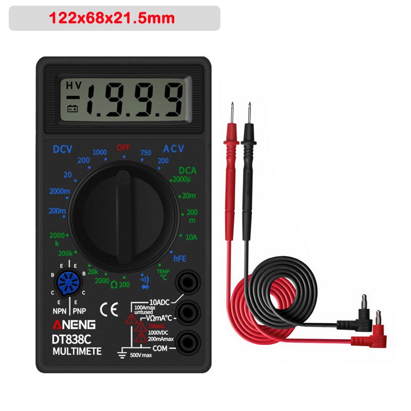 DT830 Digital Multimeter Voltmeter Ammeter Ohmmeter DC10V~1000V 10A AC 750V Current Tester Test LCD Display: G249165