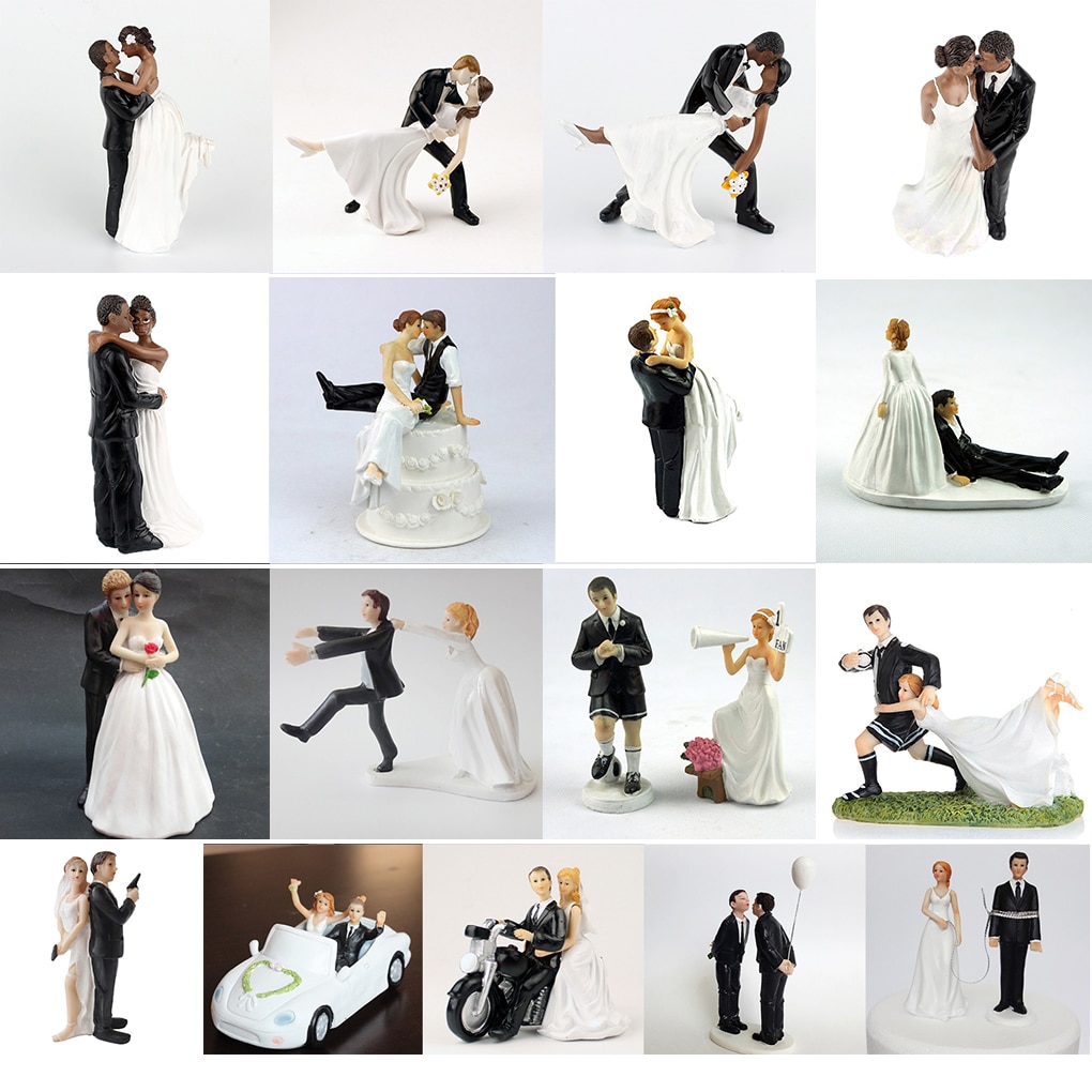 Reusable Romantic Black Groom Bride Marry Resin Figurine Wedding Cake Topper Wedding Decoration Baking Decor Tools