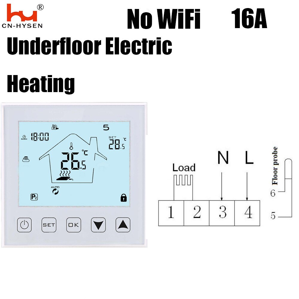 WiFi Smart Thermostat Control Water Valve, for Water Heating, Electric Heat Actuator, 7 Days Programmable Digital Thermostat: 16A NO WiFi White