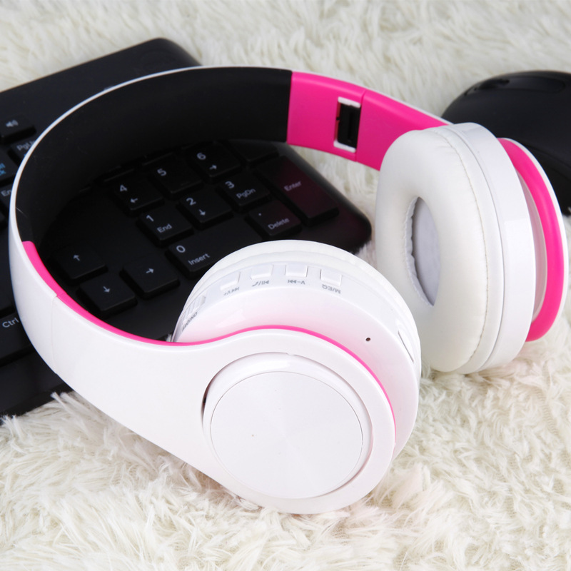 Tourya B7 auriculares inalámbricos Bluetooth Auriculares auriculares con micrófono para PC teléfono móvil música: White pink