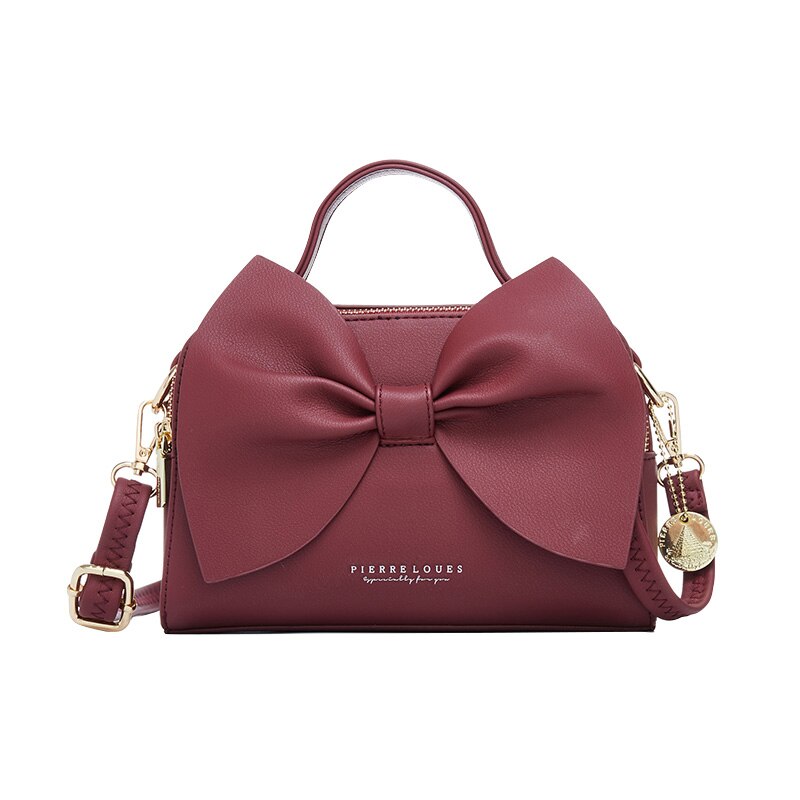 Mulheres elegantes bolsas de couro feminino ombro crossbody sacos para as bolsas femininas alta qualidade senhoras mensageiro sacos mão arco novo: Wine Red