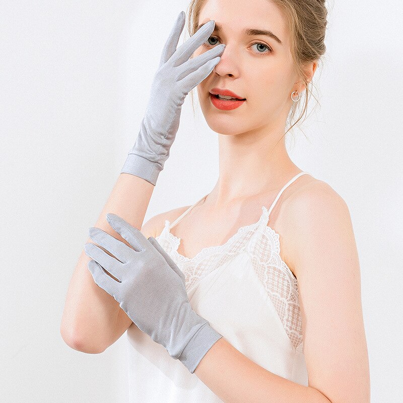 Gants d&#39;été en soie de mûrier 100% naturel pour femmes, Ultra fins, respirants, protection solaire hydratante, Anti-UV, mitaines de conduite, GL046: GRAY