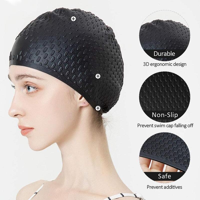 Swimming Caps Men and Women Waterproof Large Ear Plug hats Protect Swim Swimming Supplies Silicone Cap Swimming X9L3