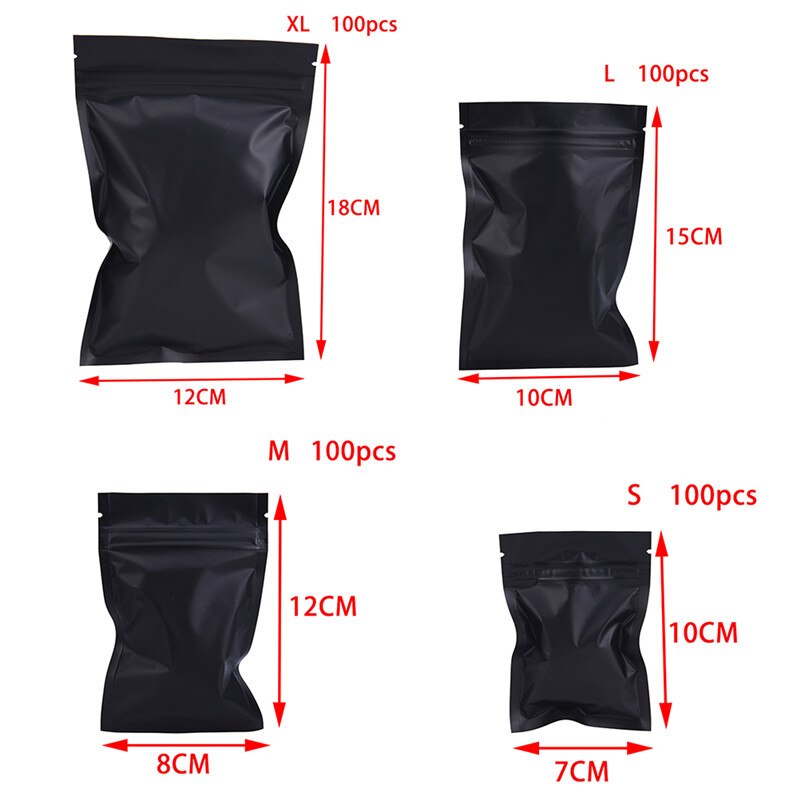 100pcs Heat Seal Zip Lock Package Bags Aluminum Foil Mylar Tear Notch Matte Black Stand Up Bag