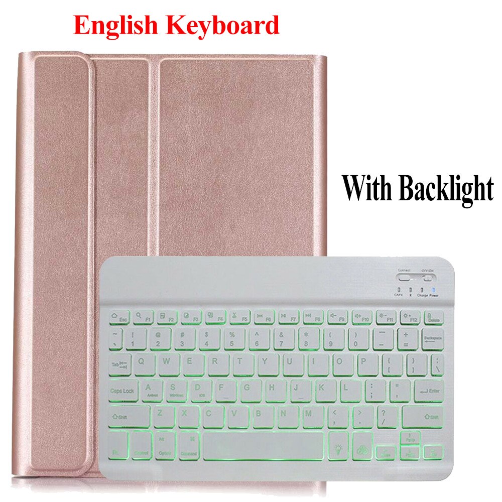 Drahtlose Tastatur Für Huawei MediaPad T3 10 9,6 zoll fallen PU Leder Tablette Abdeckung Für AGS-L09 AGS-L03 Mit Bluetooth Tastatur: Rose Gold-Hintergrundbeleuchtung