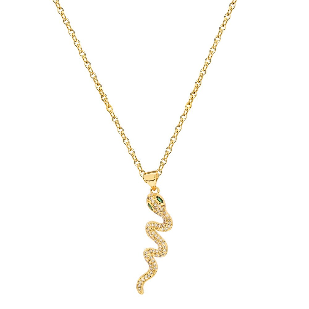 Rainbow CZ snake Gold Necklace For Women Zirconia snake Pendant Long adjustable Chain women's Necklace Charm Jewelry