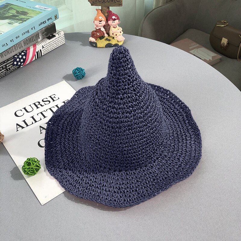 Sombrero de paja de verano para niña, bebé, playa, protección solar, gorra informal para niños, protección solar, protección solar, sombreros de bruja, gorras de Color sólido H7375: Navy