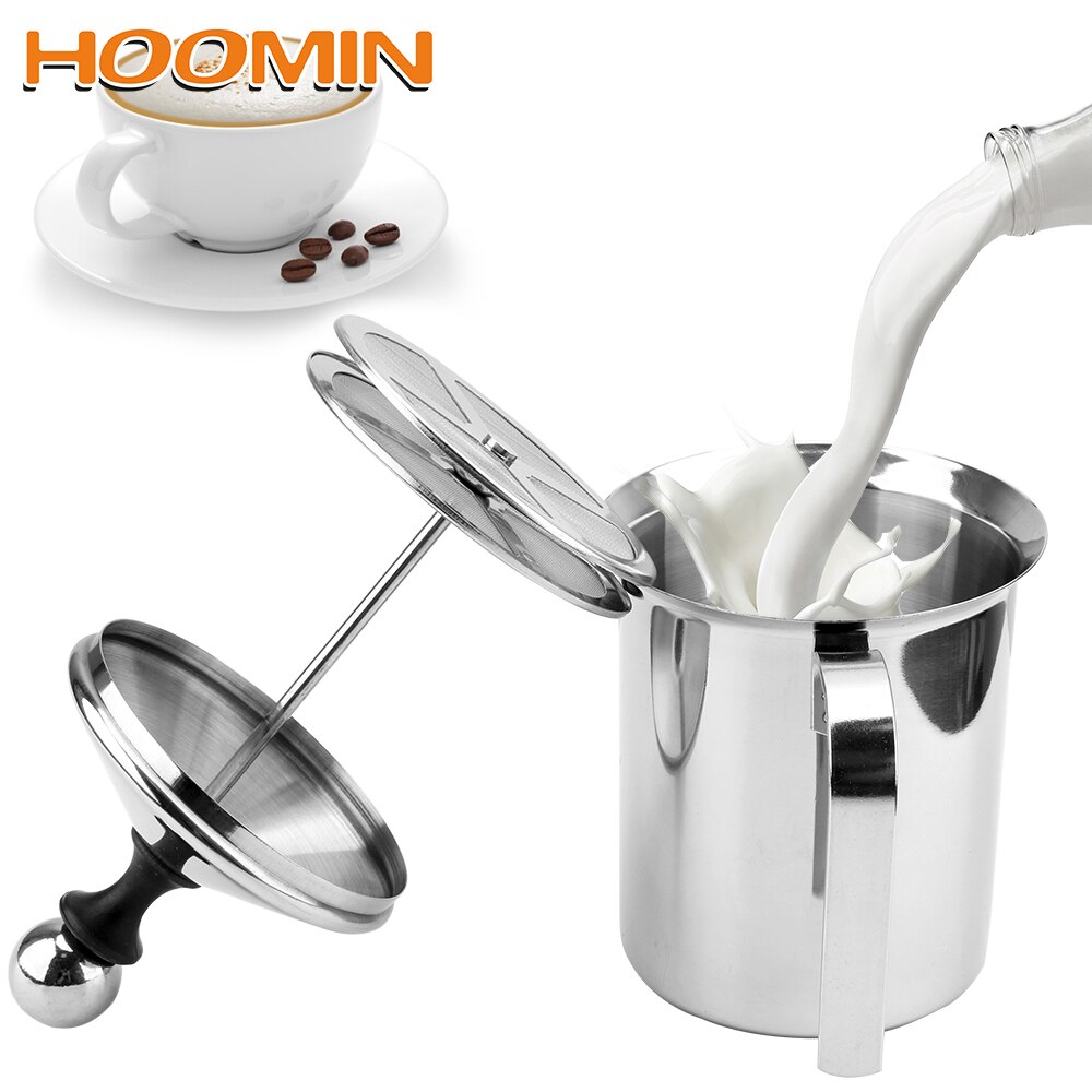 Hoomin 400/800 Ml Handmatige Melkopschuimer Double Mesh Melk Creamer Schuim Mesh Koffie Foamer Rvs Koffie mixer