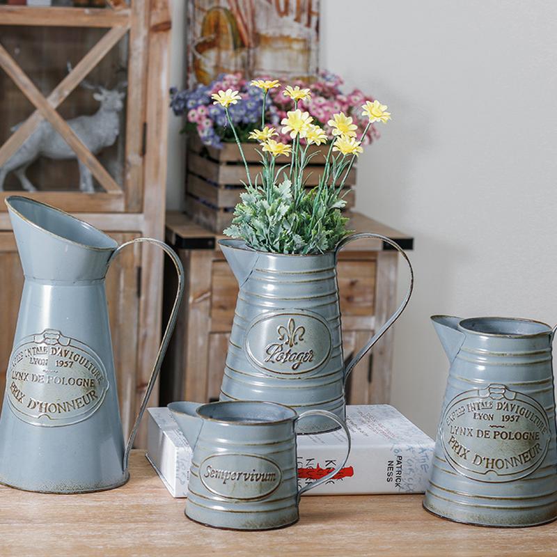 Vintage landlig stil jernhåndtag blomst hjem have lurvet badekar vase kurv potte sukkulent planter spand planter indretning urtepotte