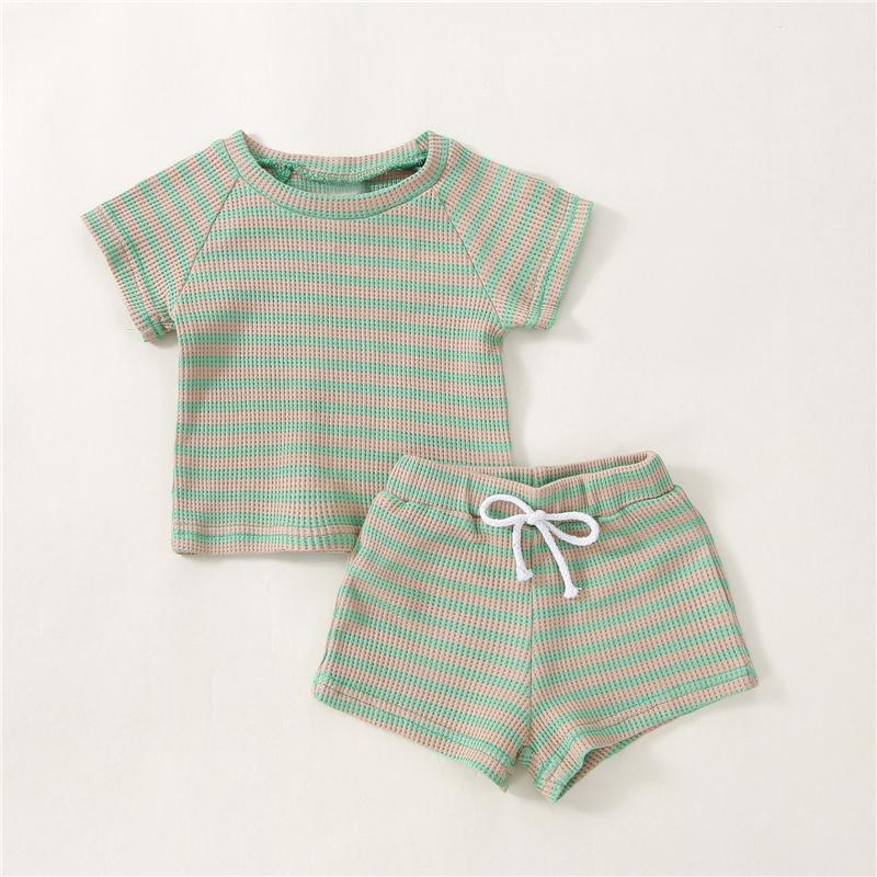 Zomer Pasgeboren Baby Kleding Klassieke Streep Korte Mouw T-shirt + Shorts Outfits Kid Jongen Meisje Katoen Tops Baby Kleding Set 0-2Y