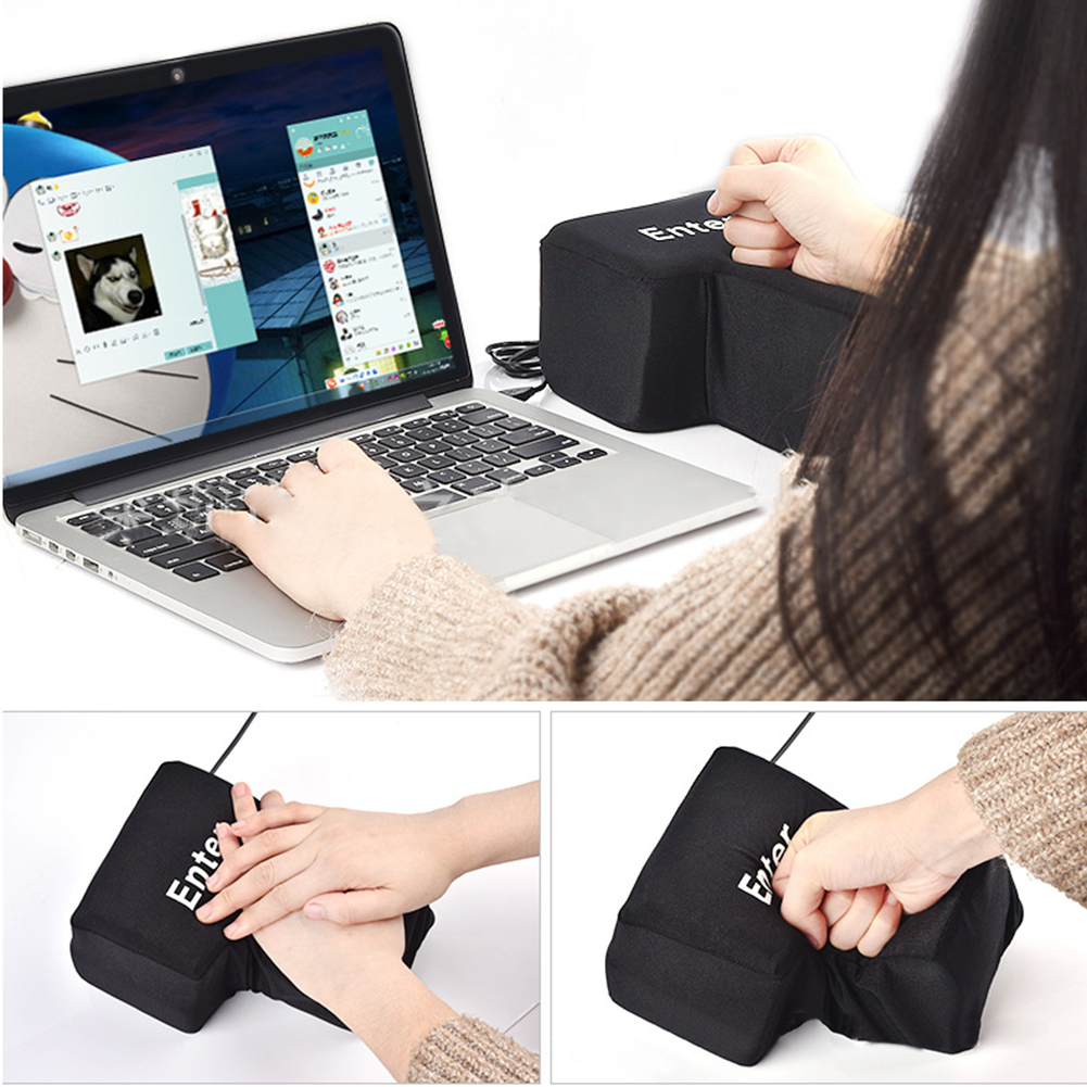 Creatieve Anti-Stress Computer Enorme Enter-toets Grote Giant Usb Toetsenbord Vent Knop Kussen Office Desktop Stress Reliever