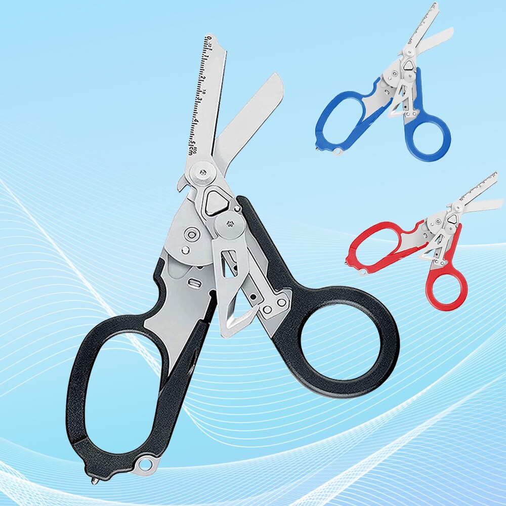 Multifunções raptor 6 in1 raptor tesoura de resposta emergência com alça cortador e disjuntor de vidro cinta preta cortador de segurança martelo