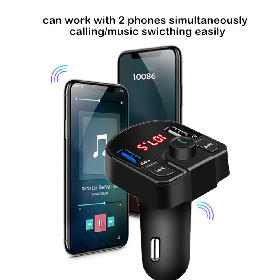 Bluetooth håndfri bilsæt fm sender 3.1a hurtig dobbelt usb oplader adapter trådløs bil  mp3 spiller tf u disk til vw honda