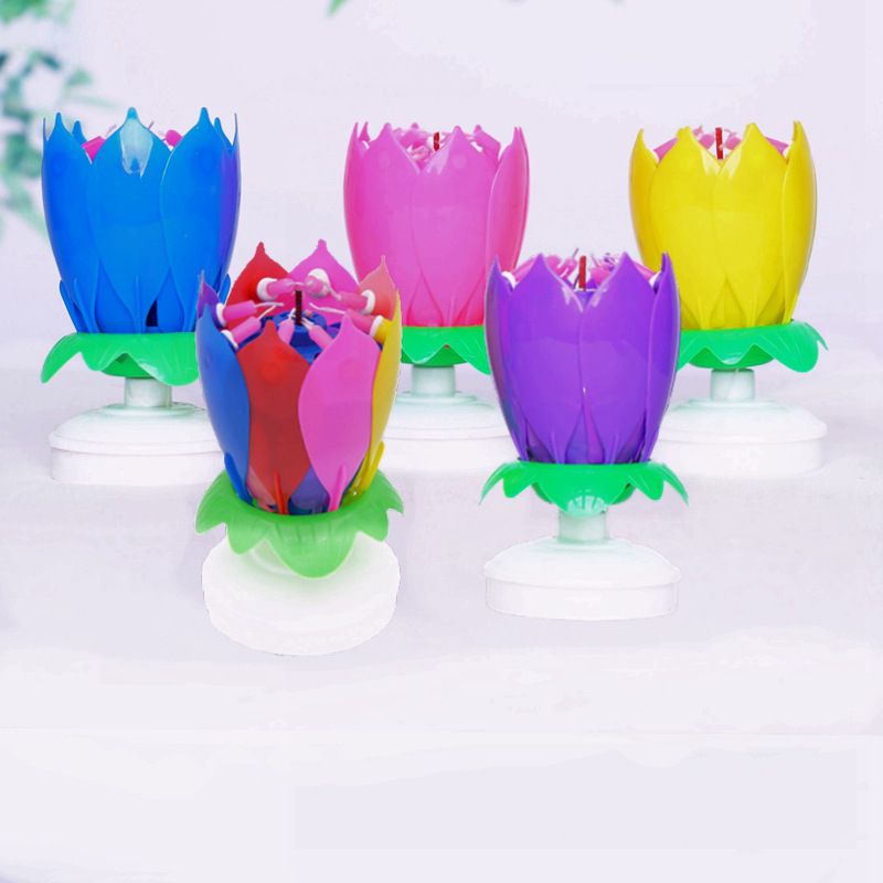Birthday Cake Music Candles 14 Candles Lotus Flower Christmas Festival Decorative Music Wedding Party Decoration