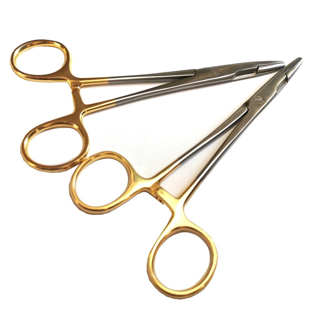 Guldhåndtag indsats med saks nåleholder dobbelt øjenlåg plastikkirurgi rustfrit stål værktøj multifunktionel nåleholder