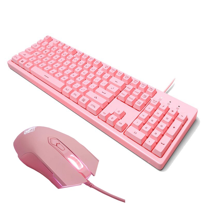 Keyboard and Mouse 104 Keys Pink Keyboard and Mouse with LED Backli Lighting Gaming Sets for Desktop PC Gamer: 2 IN 1 Combos