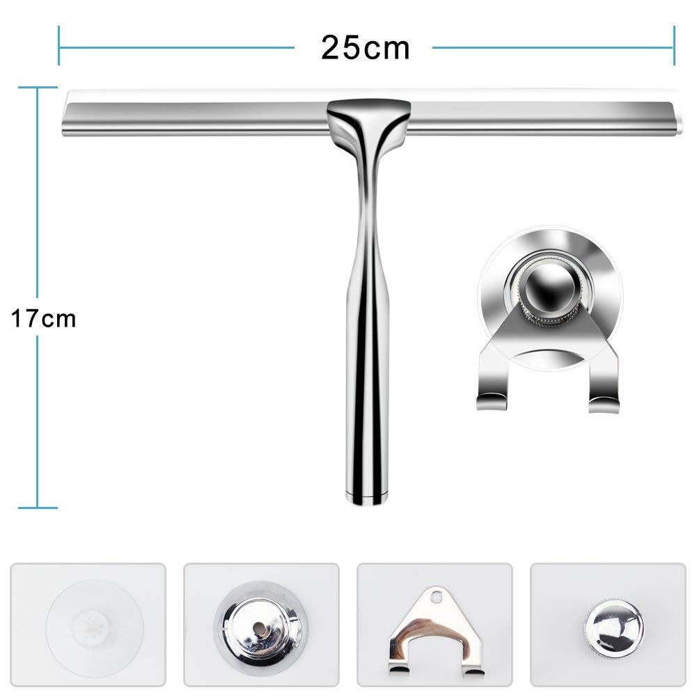 Glass Window Squeegee Cleaner Shower Bathroom Mirror Rubber Wiper With Suction Hook Water Vapor Removal Rated#s #sw
