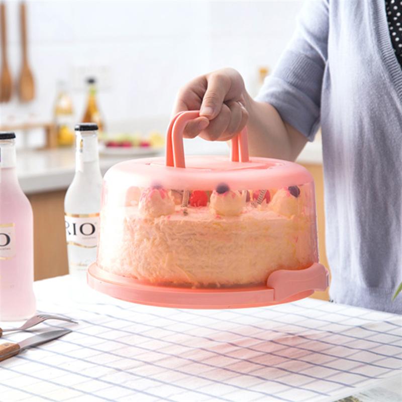 1pc Portable Cake Box Handheld Cake Packaging Food Storage Case Fresh Keeping Container with Lid (Pink)
