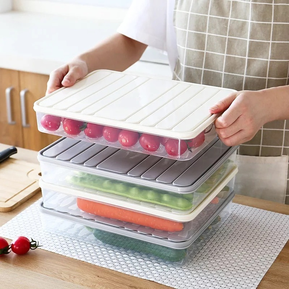 Køleskab mad opbevaringsbeholder med låg forseglet sprødere mad frisk holde æg fisk opbevaringsboks frisk spacer organizer case