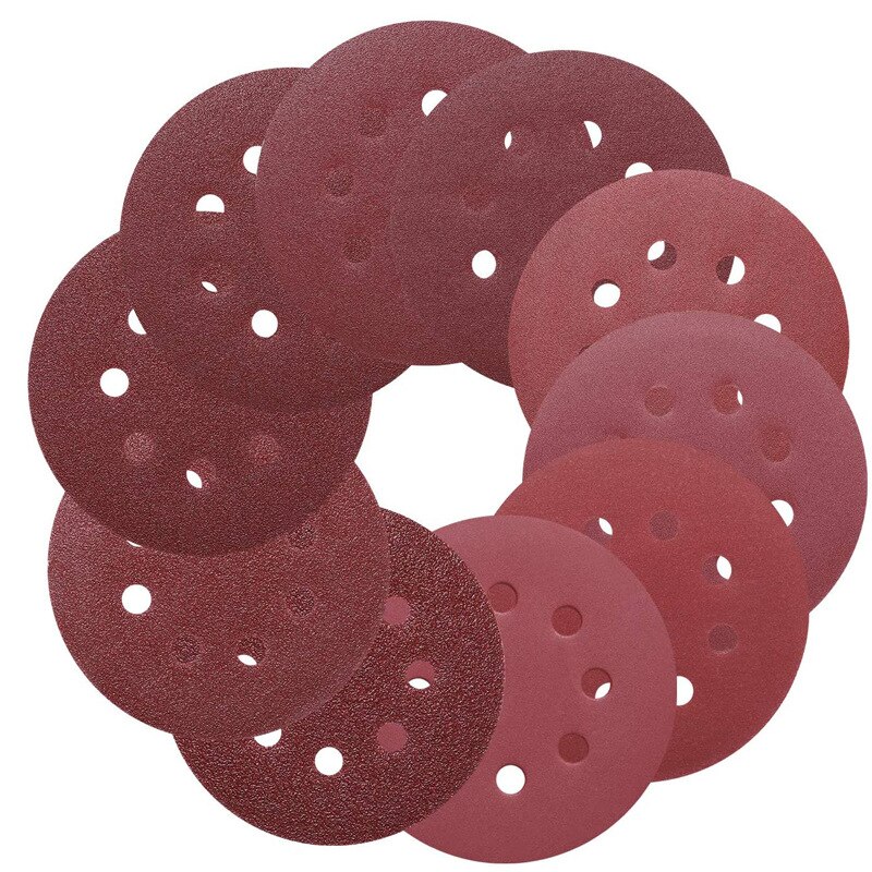 10PC 5inch 125MM Round Sandpaper Disk Sander Disc 40/60/80/100/240/320//800 Grit Hook and Loop Sanding Grinding Disc Polish