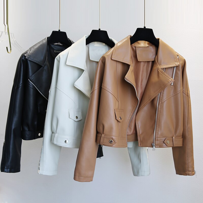 FTLZZ-Chaqueta corta de cuero sintético para mujer, ropa informal suelta para Moto, prendas de vestir de piel sintética suave, primavera y otoño