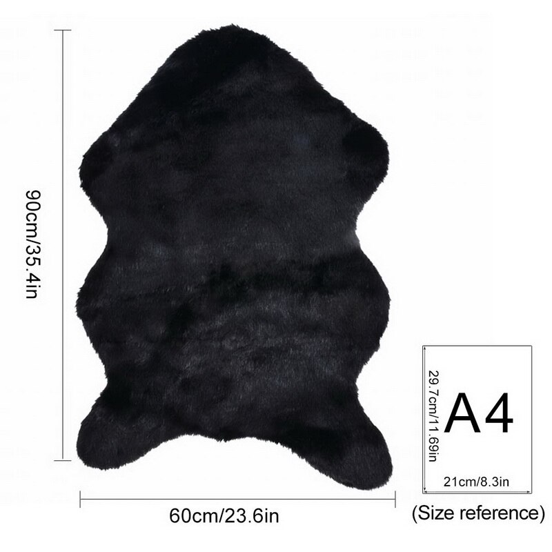 Luxe Rectangle doux en peau de mouton moelleux zone tapis Faux blanc fourrure tapis Shaggy cheveux longs solide tapis salon coussin de siège décor à la maison: A 60x90cm black