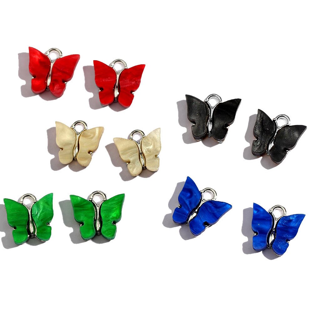 JJFOUCS 10Pcs/set Color Mixing Butterfly Cute Acrylic DIY Animal Pendant Handmade Jewelry For Necklace Bracelet Anklet Earring: 001504MC