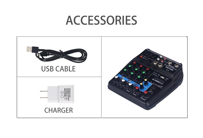 4 Channel Mixing Console Aux Paths Plus Effects Processor Mini Micro Small Audio Mixer Console with Bluetooth USB