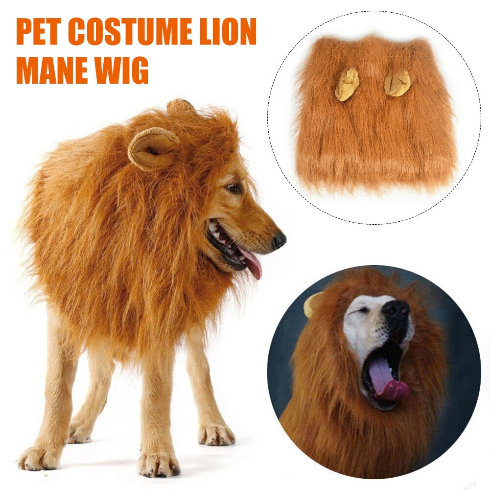 Pet Costume Lion Mane Wig with/without Ears for Large Dog Halloween Clothes Fancy Dress up DIN889